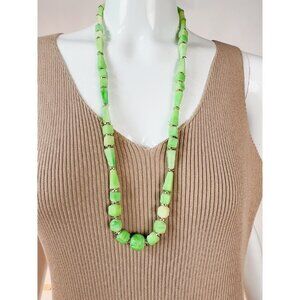 Vintage Green Beaded Necklace With Silver Accents & Screw Clasp Closure
